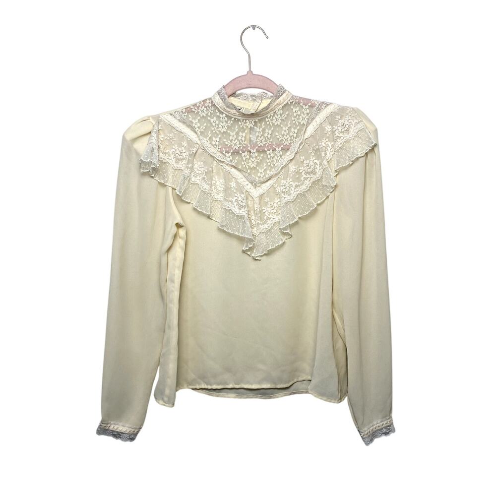 Vintage Notches White Lacy Victorian Collar Ruffle Prarie Cottage Blouse sz 7